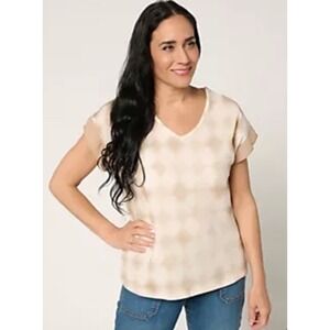 AnyBody Cozy Knit Shibori Basic Tee with Woven Sleeve Detail NWT size L
